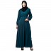 Designer pleated abaya with pearl work belts -Teal